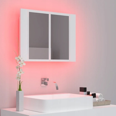 Шафа у ванну кімнату з дзеркалом та RGB LED-підсвіткою, біла, 60x12x45 см