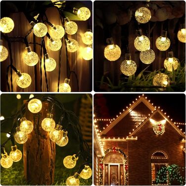 Сонячна гірлянда для вулиці, 60 LED, 13.2м, 8 режимів, IP65, тепле світло. Декорація для балкона, тераси, саду, ялинки.