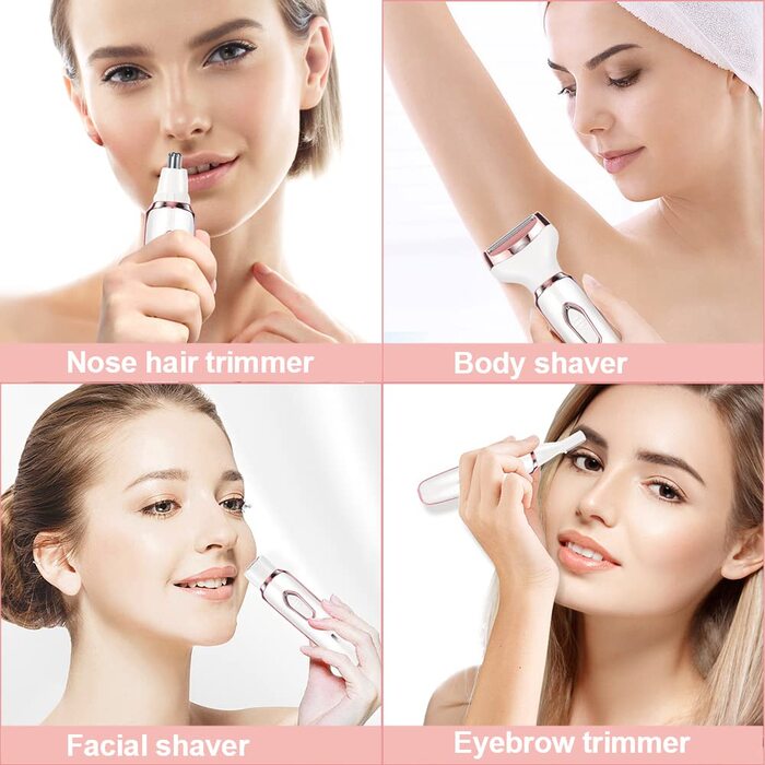 Електричний жіночий тример ACWOO 4-в-1 для обличчя, носа, під пахвами, в зоні бікіні та інтимній зоні, USB-зарядка, рожевий