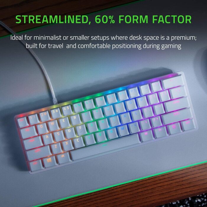 Клавіатура Razer Huntsman Mini Mercury (Red Switch) - компактна ігрова клавіатура 60% з лінійними оптико-механічними перемикачами (PBT-клавіші, знімний USB-C кабель) QWERTY | US-розкладка, білий колір Mercury White Lineare оптичні перемикачі