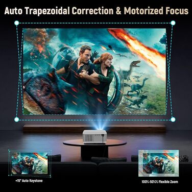 Портативний проєктор Mini Beamer 4K/1080p з Wi-Fi 6 та Bluetooth 5.4. Підтримка Auto Keystone, 200-дюймовий екран, сумісний з ноутбуками, смартфонами та TV (сірий)