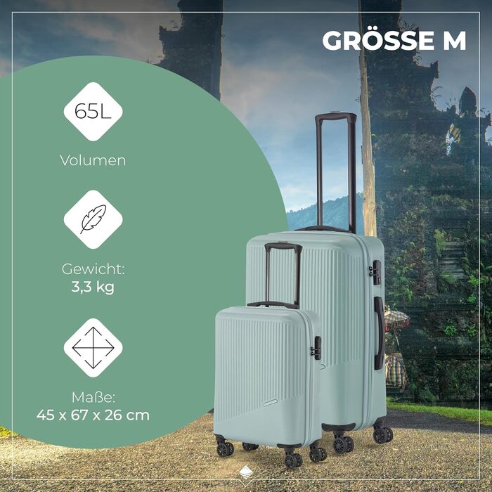 Набір валіз Travelite Bali 3 шт. (L/M/S) з ABS-пластику з TSA-замком, колір м'ятний