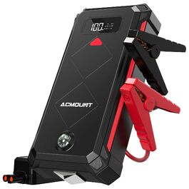 Бустер для автомобіля 7000А Powerbank для запуску двигуна 12В (до 12л бензин/10л дизель) з ліхтариком, кабелями, компасом та аварійним молотком, колір червоний