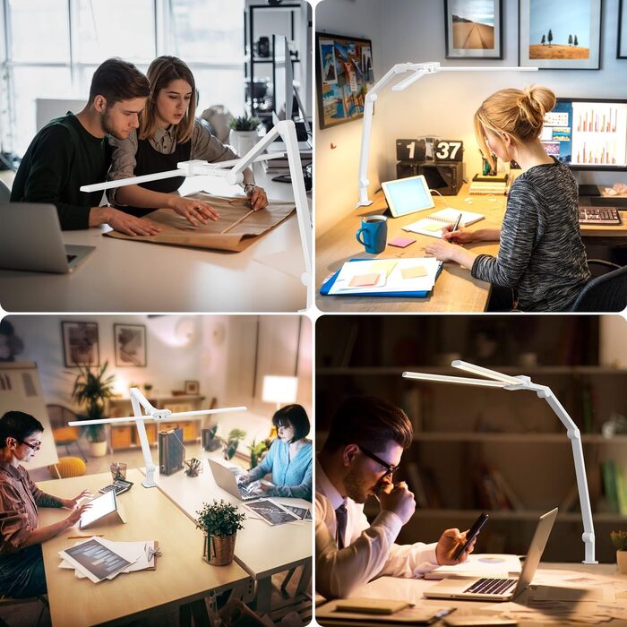 KableRika LED Desk Lamp - Dimmable 24W 80cm Dual-Head Desk Lamp with Clamp, 1200lm Eye Protection, Adjustable Gooseneck, Monitor Light, Daylight Lamp, Auto-Dimming (White)