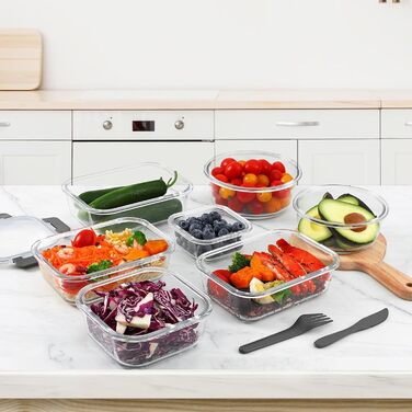 Набір контейнерів Verones 24 шт. з кришками, сірі, повітріодні, для зберігання продуктів, скляні, миються в посудомийній машині, морозостійкі