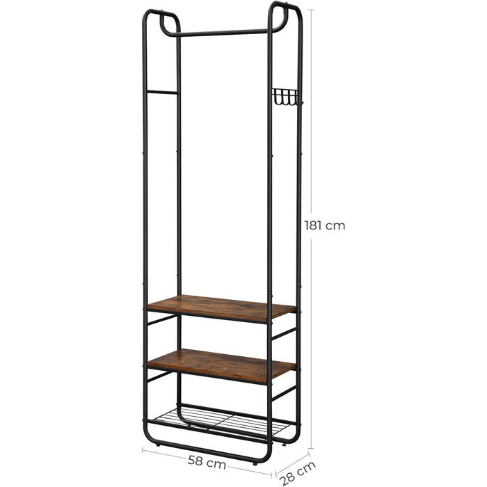 VASAGLE Coat Rack, Coat Stand, Clothes Rack with Shoe Storage, Shoe Shelf, Entryway, Bedroom, 58 x 28 x 181 cm, Scandinavian, Matt White-Gold Oak Finish HSR81WN (Vintage Brown + Black)