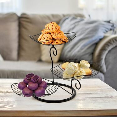 Етажерка для фруктів Evomosa 3 яруси, чорна. Містка, стійка, для сім'ї. Сучасна фруктова тарілка для фруктів та снеків