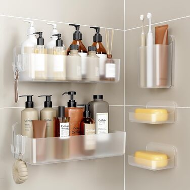 Поличка для душу Orimade без свердління, нержавіюча сталь, 5 шт. - тримач для шампуню, велика місткість, ABS пластик, прозора