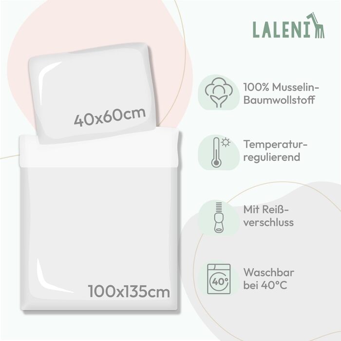 Дитяча постільна білизна Laleni з бавовни, 100x135 см з наволочкою 40x60 см, сертифікат Oeko-Tex, колір Літнє зелене