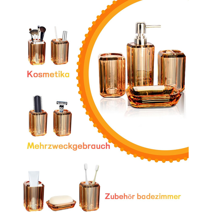 Набір аксесуарів для ванної кімнати, 4 шт. Акриловий набір для ванної: дозатор для лосьйону, стакан, тримач для зубних щіток, мильниця. Сучасний декор для ванної кімнати.