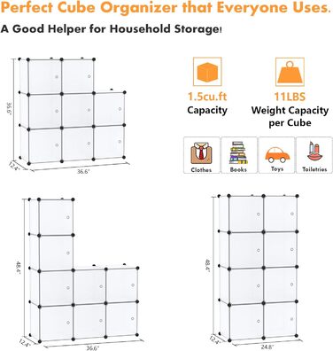 C&A HOME USBTM3TM3 Cube Storage Organizer with Doors, 8-Cube Shelf, Cabinet, DIY Plastic Modular Bookshelf, Living Room, 63 cm L x 31.5 cm W x 122.9 cm H White 008B-. Door