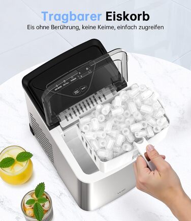 Машина для приготування льоду WIE 1.3L, 9 кубиків за 6 хвилин, тиха, самоочисна, для кухні, офісу, бару, вечірки (срібляста)