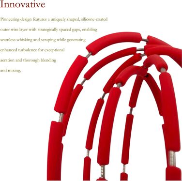 Силіконовий вінчик для збивання з лопатками, нержавіюча сталь 18/10, антипригарне покриття, безпечний для сковород, ергономічна ручка, ідеально підходить для змішування, збивання та перемішування, 27.9 см, червоний