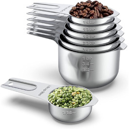 Stainless Steel Measuring Cups Wildone Metal Measuring Cup Set with easy-to-read markings for measuring dry or liquid ingredients, 7-piece set
