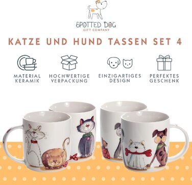 SPOTTED DOG GIFT COMPANY - Coffee mugs with dog and cat motifs - Gift for dog and cat lovers - Set of 4