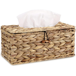 SUMNAKON Brown Rattan Tissue Box with Lid, Cosmetic Tissue Boxes, Napkin Storage Box for Bathroom, Living Room, Office, Restaurant, Crafts (Rectangle, Large)