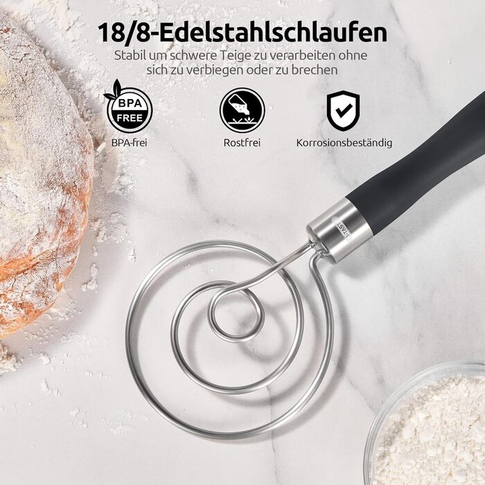 Міксер для тіста U-Taste: ручний вінчик для випічки з нержавіючої сталі 18/8, 32 см, чорний