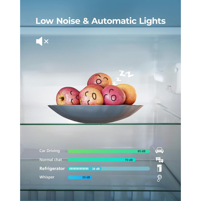 EUHOMY Міні холодильник 46L, компактний холодильник з регулюванням температури, тихий (38dB), енергоефективний для спальні, офісу, сріблястого та чорного кольорів
