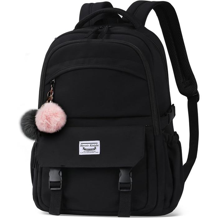 Шкільний рюкзак для підлітків: водонепроникний, з відділенням для ноутбука 15.6 дюймів, легкий, чорний