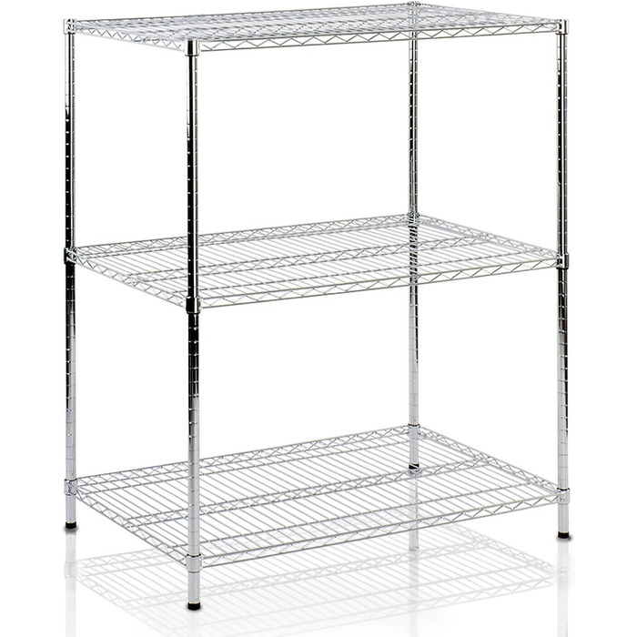Floordirekt Kitchen Shelf, Grid Shelf, Metal Shelf | Load capacity approx. 70kg per shelf Multifunctional storage shelf, bathroom shelf, storage shelf, cellar shelf Chrome (60x35x90cm | 3 shelves) Everest
