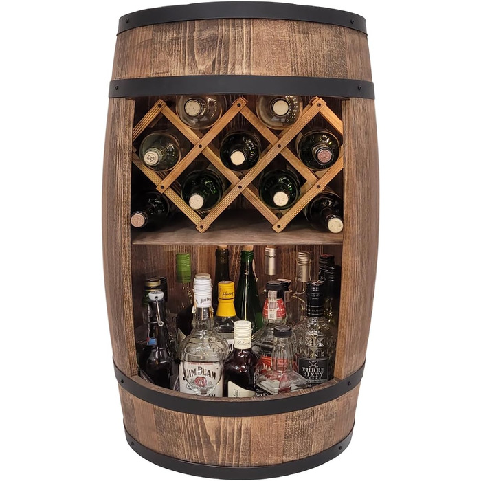Weeco Freestanding Bar with LED Lighting and Wine Holder. Wine Rack - Wooden Barrel Home Bar 80cm. Rustic Decorative Bar Cabinet Wine Rack – Barrel. Barrel Beer, Wine Bottle Stand - Bar Whiskey Gift (Dark Brown)