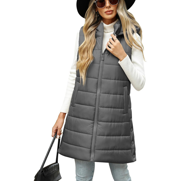 Жіночий пуховик Yuongirl, довгий, з капюшоном, легкий, теплий, для осені/зими (сірий, XL)