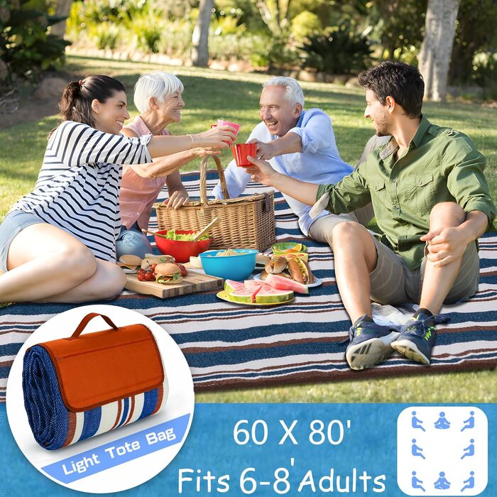 Плед для пікніка Boobhone, великий водонепроникний килимок, 3-шаровий плед для подорожей, пляжу, кемпінгу, подарунок для дорослих, пар, жінок, весільний подарунок 80''x80'' (152 x 203 см)
