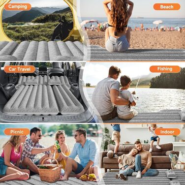 Automatic Air Mattress for SUV - Flocked Surface Inflatable Bed with 2 Pillows - Car Bed for Trunk, Travel, Camping & Home (Light Grey, 183x124x10 cm)
