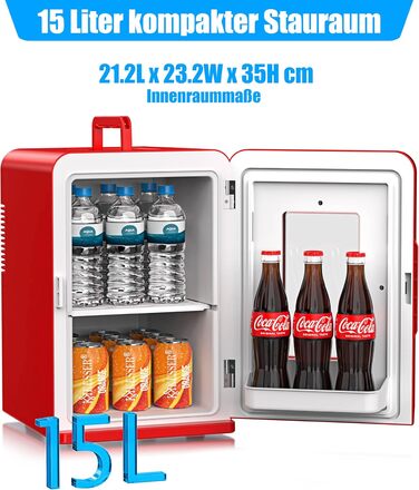 KESSER® Міні-холодильник 2-в-1, 15л: Автомобільний холодильник-термос з функцією охолодження та підігріву (220-240V/12V), червоний