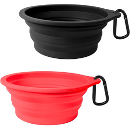 Складані миски для собак PetBonus, 2 шт. Силіконові миски для води та корму для собак, чорний та червоний (600 мл)