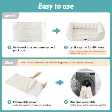 Ортопедичне собаче ліжко COZY KISS: м'яке, миється, для собак маленьких та середніх порід, бежеве, 76x58x18 см