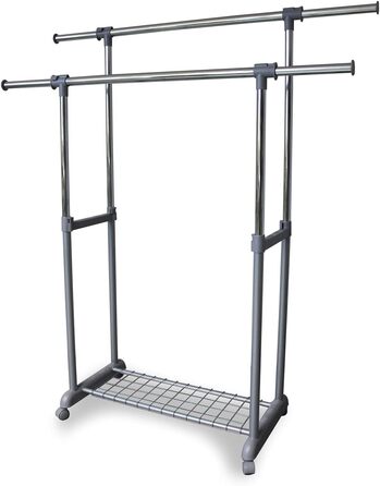 Double clothes rail with two garment rods, clothes rack on wheels
