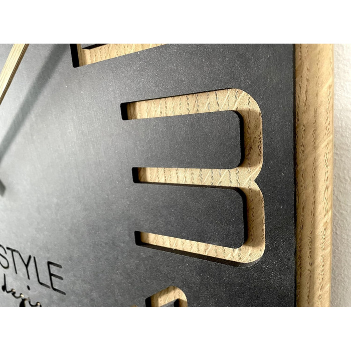 FLEXISTYLE Wall Clock Large Wood-Look Wood Digits ECO, Square Silent, Living Room, Bedroom, Made in EU (Black, 60 cm)