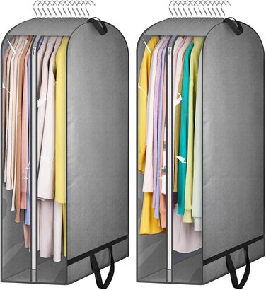 Чохли для одягу, 2 шт. - сірі, 110x60x25 см, з блискавкою. Захист від пилу та комах. Ідеально для зберігання та подорожей