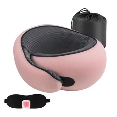Подушка для подорожей з піни Memory Foam, набір: маска для сну, беруші, U-подібна подушка для шиї (Рожева)