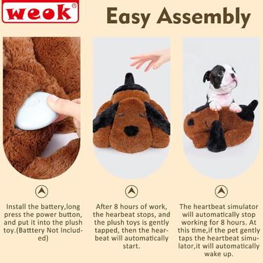 Heartbeat Puppy Plush Dog Toy, Puppy Heartbeat Stuffed Animal for Dogs Anxiety Relief Behavior Aid Toy, Heartbeat Plush Toys for Dogs (dark brown)