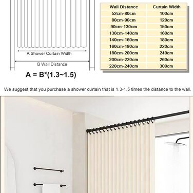 Штора для душу складна водонепроникна льон, з магнітами, анти-грибок, бежева 100x200 см