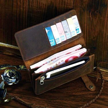 Le'aokuu Men's Genuine Leather Wallet Organizer Double Checkbook Bifold Wallet Pattern Commercial Wallet 3377