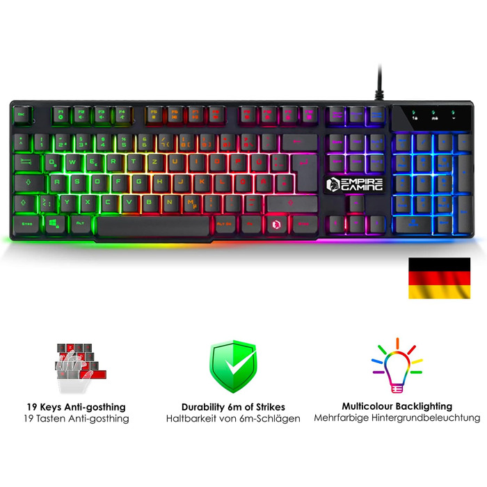 Бездротовий ігровий набір клавіатури та миші EMPIRE GAMING Armor RF800 - RGB підсвітка, 4800 DPI, QWERTZ (DE) - сумісний з PC, PS4, PS5, Xbox, Mac (білий)