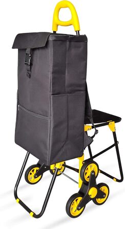 VOUNOT Shopping Cart with Stairs Climber, Cooler Compartment & Folding Seat - 3-Wheel Folding Grocery Cart (40L)