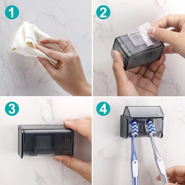 Електрична зубна щітка для дітей, тримач для зубних щіток на стіну без свердління для ванної кімнати, сімейний набір (прозорий, чорний)