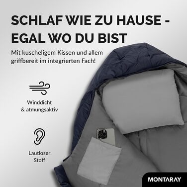 Спальний мішок Mumienschlafsack для 3-4 сезонів, 8°C/-5°C, блакитний, 80x220 см, з подушкою, для жінок та чоловіків