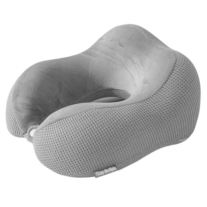 Подушка для шиї у подорожах, Memory Foam, сіра. Зручна та портативна подушка для сну в дорозі, кемпінгу та подорожей. Швидка упаковка.