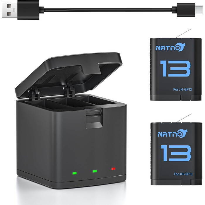 Акумулятор для GoPro Hero 13 (2 шт.) 2100mAh + Тризарядний USB-пристрій для зарядки - Сумісний з екшн-камерою Hero 13 Black