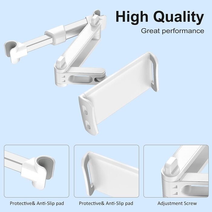 Підголівник для заднього сидіння авто, обертається на 360°, регульований, тримач для планшету/телефону, сумісний з усіма планшетами 4'-11', телефонами, iPhone, iPad Air Mini, білий