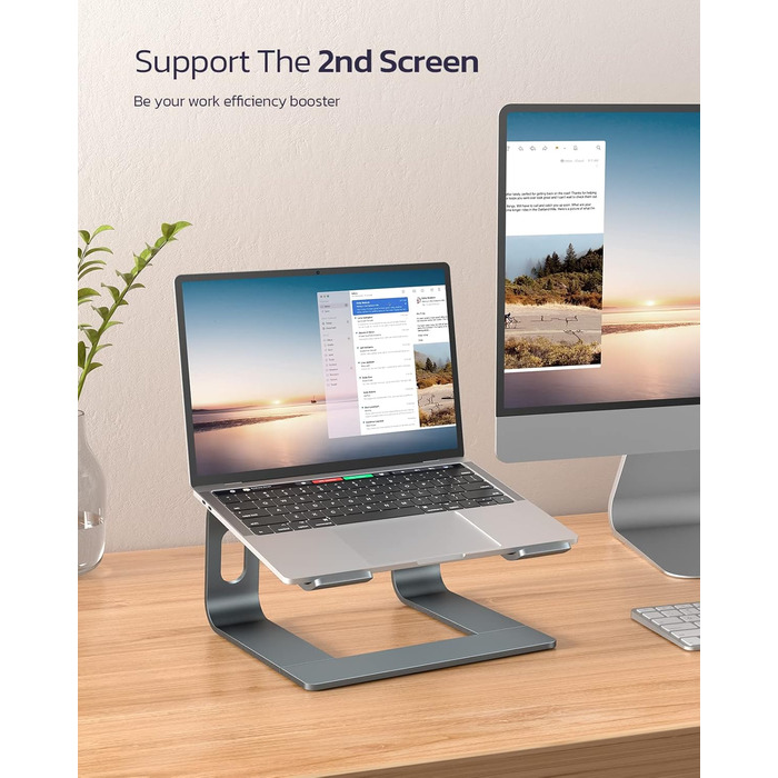 Підставка для ноутбука Nulaxy з алюмінію, ергономічна, з вентиляцією, сумісна з MacBook, Dell, HP, Samsung, Lenovo (10-16 дюймів), сіра