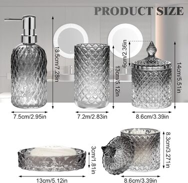 Набір аксесуарів для ванної кімнати зі скла (5 шт.) - чорний: мильниця, диспенсер для мила, тримач для зубних щіток, контейнер для ватних паличок, стакан