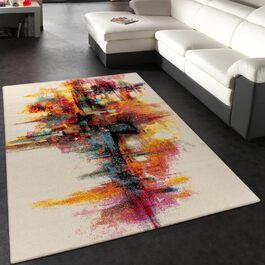 Paco Home Rug Living Room Bedroom Teen Room Short Pile Modern Vintage Abstract Patterns, Size: 240x330 cm, Color: Yellow-White 240 x 330 cm (Rectangular) Yellow-white