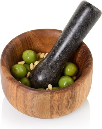 Набір для стукання спецій AdHoc MO42 з гранітним пестиком | Дерево акації та граніт | Ø 13 см