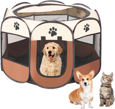 Вольєр для цуценят, вольєр для собак, вольєр для котів, клітка для кроликів, 114 x 114 x 58 см (Колір: Curry)